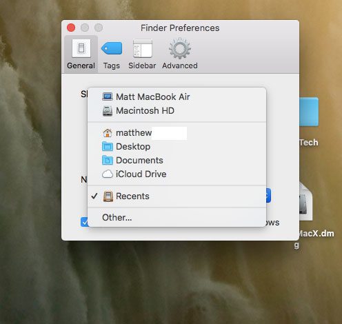 how to change the default Finder window on a mac