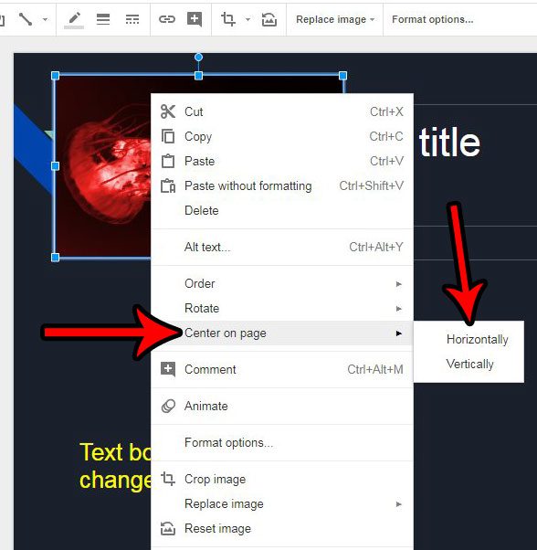 center picture horizontally or vertically in google slides