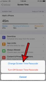 use a different passcode for iphone screen time