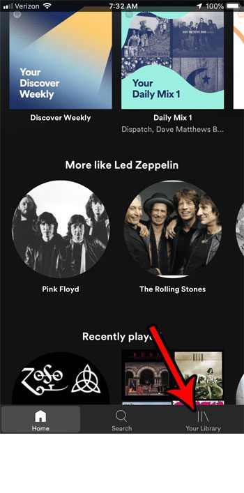 spotify your library menu