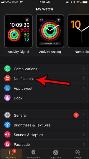 change apple watch notification settings