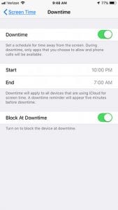 how to enable downtime on iphone 7