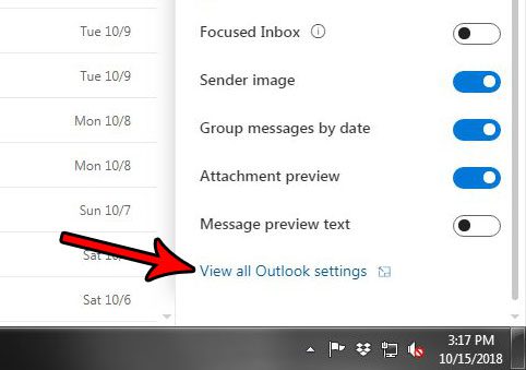 view all outlook settings