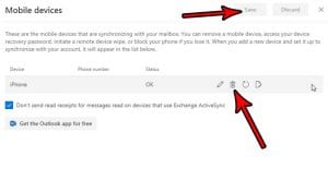 how to stop mobile device sync outlook.com
