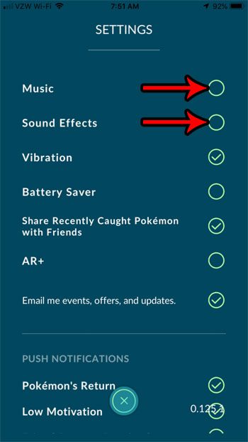 cómo deshabilitar la música y los efectos de sonido pokemon go