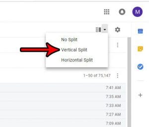 how to use the vertical split view in Gmail