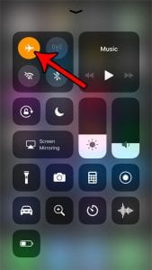 turn on airplane mode from control center