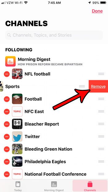how to delete channel from apple news