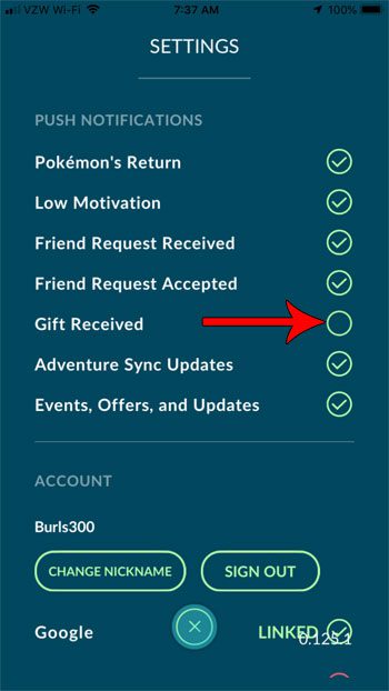 how to turn off gift notifications pokemon go