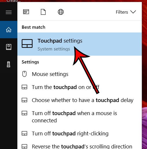 open the touchpad settings menu in windows 10