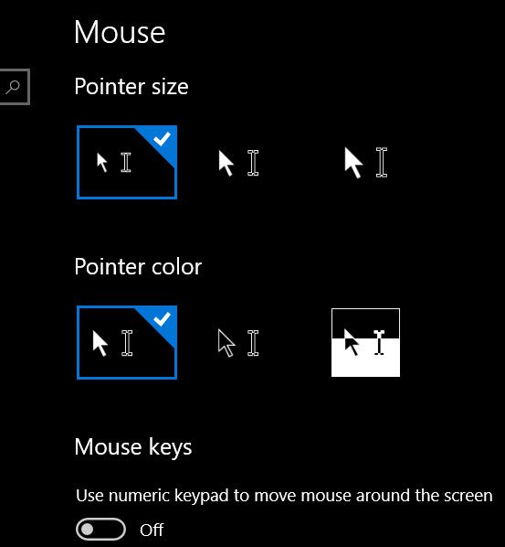 change mouse pointer color windows 10