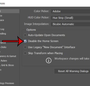 How to Disable the Home Screen in Photoshop CC