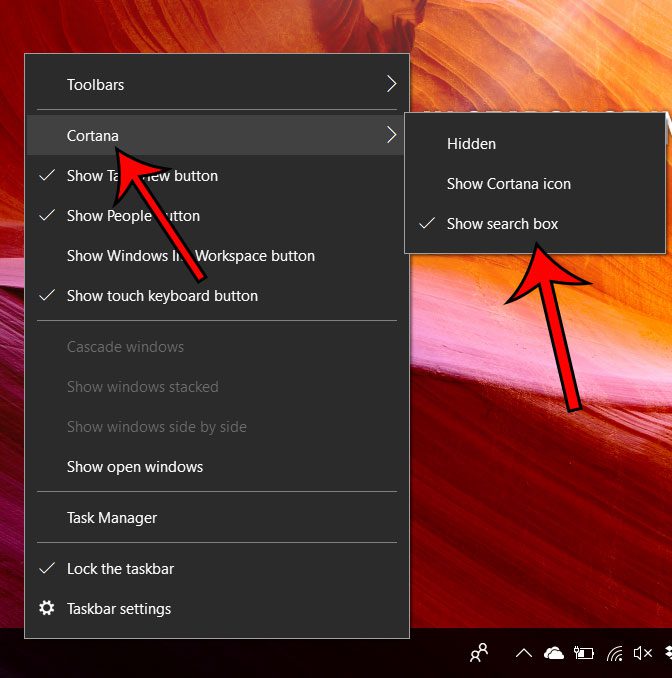 show or hide the search box in windows 10