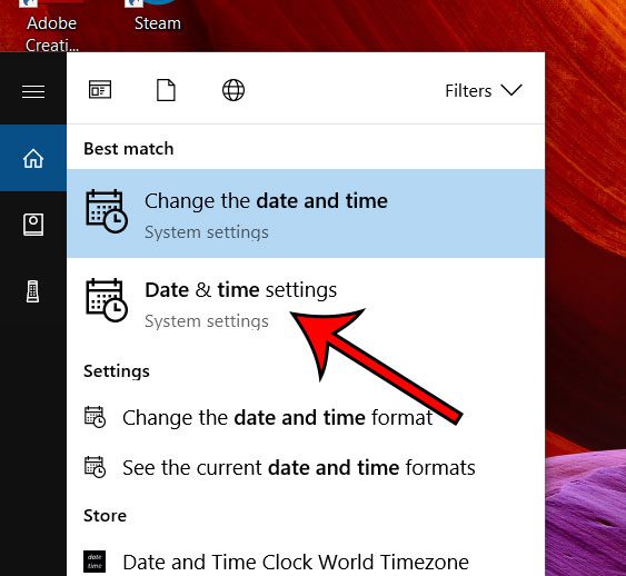 choose the date and time settings option