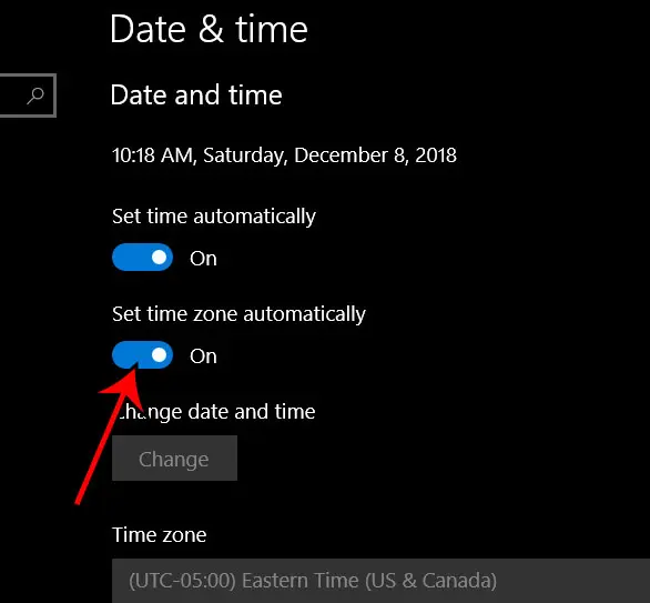 how to set the time zone automatically in windows 10