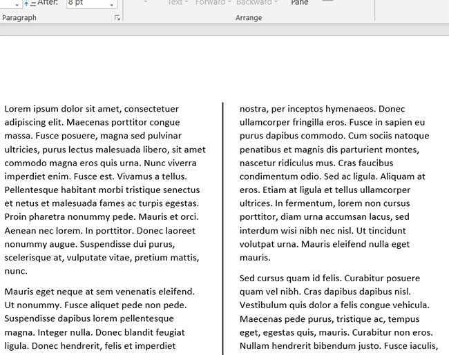 sample word document with column dividers
