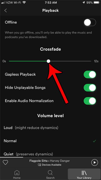 how to adjust crossfade in spotify on iphone