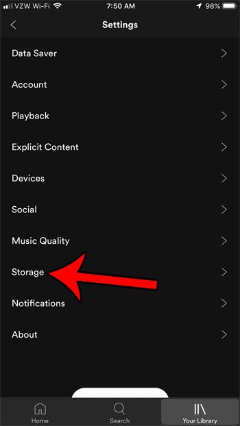 iphone spotify storage menu
