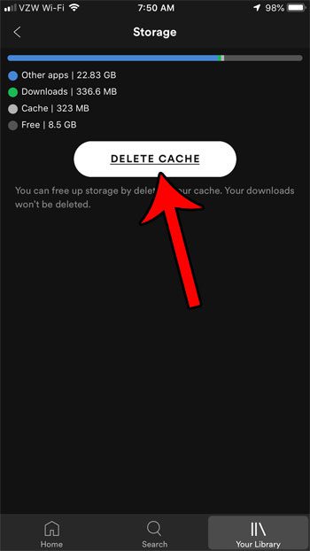 iphone spotify delete cache