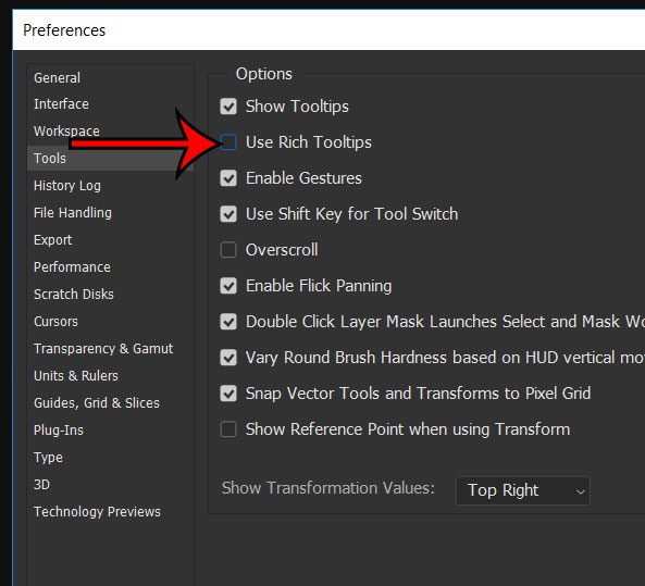 how to disable photoshop tutorial when hovering over toolbar