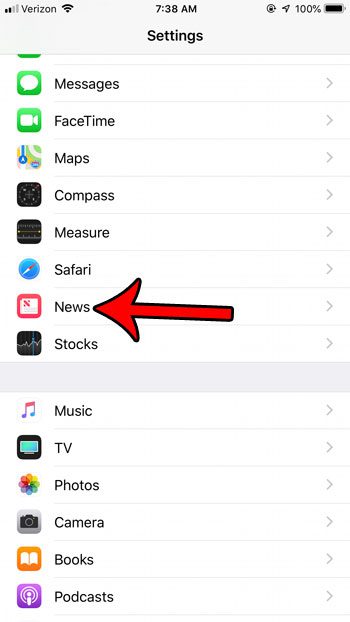 open iphone news settings
