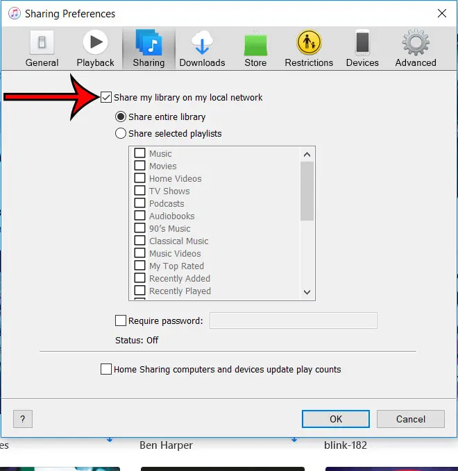 how to share itunes library over network