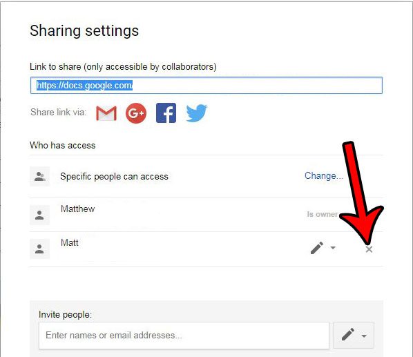 how to remove sharing permissions for someone in google docs