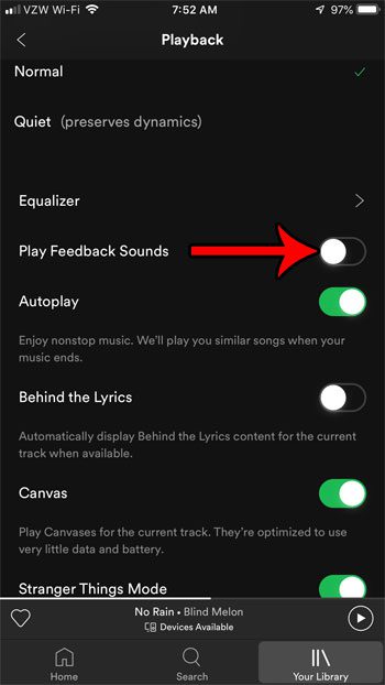 how to turn off feedback sounds in spotify on iphone