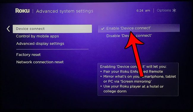 how to enable device connect on the roku premiere plus