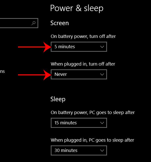 how to stop windows 10 screen from turning off