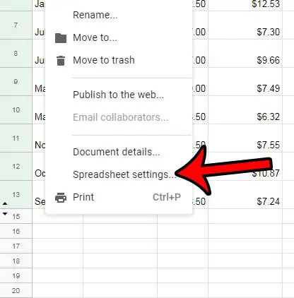 google sheets spreadsheet settings