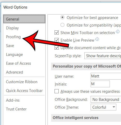 microsoft word proofing options