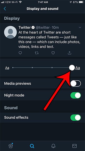 how to change the size of the text in the twitter iphone app