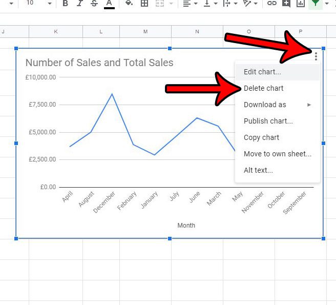 how to delete a chart or graph in google sheets