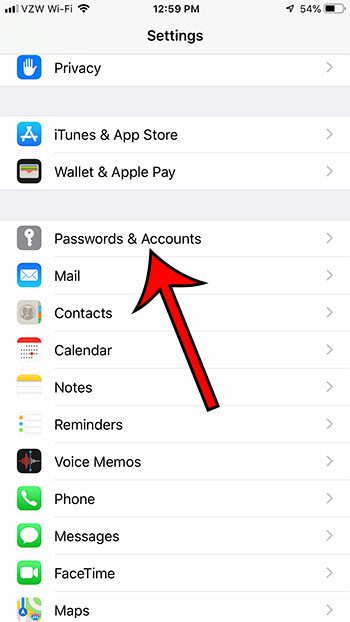 open the passwords and accounts menu