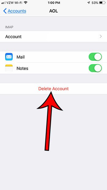 how to delete email account from iphone