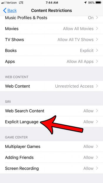 select the explicit language option for siri