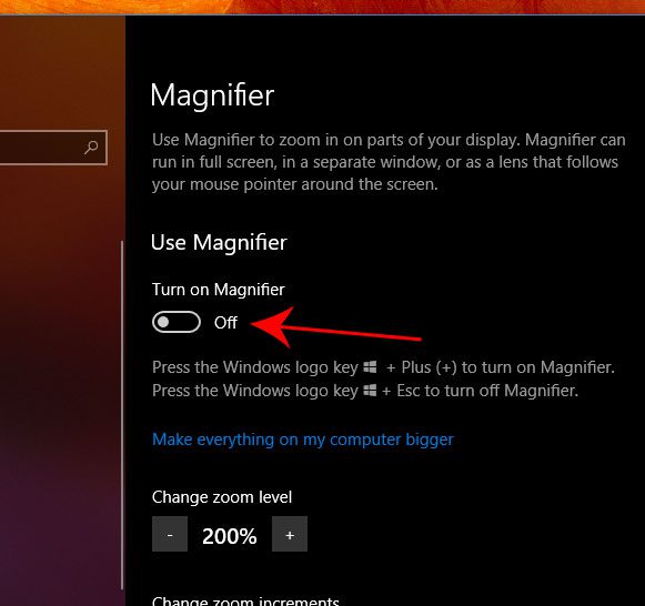 how to turn on the magnifier in windows 10