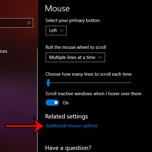 choose the additional mouse options link