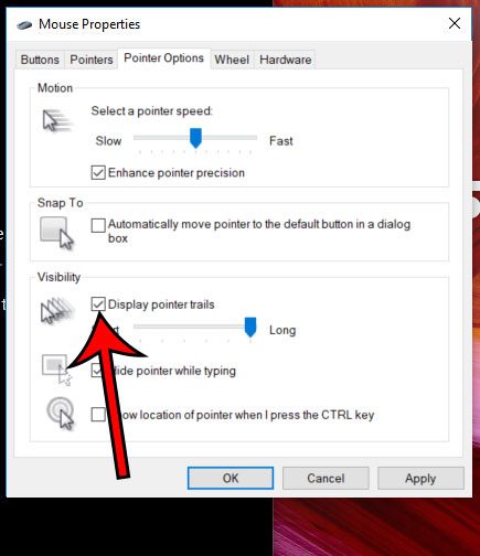 how to add or remove mouse pointer trails in windows 10