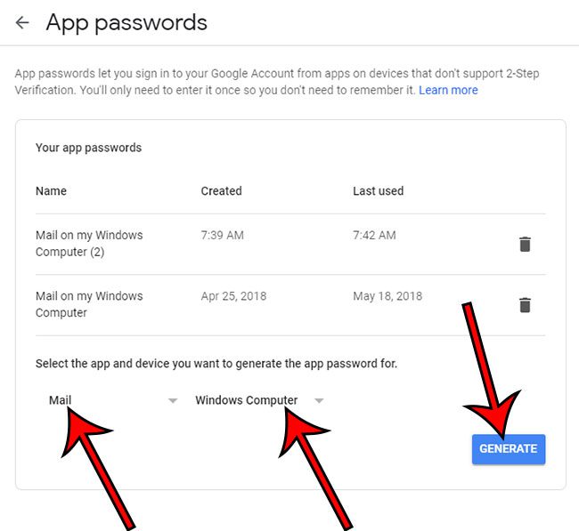 create an app password for outlook desktop