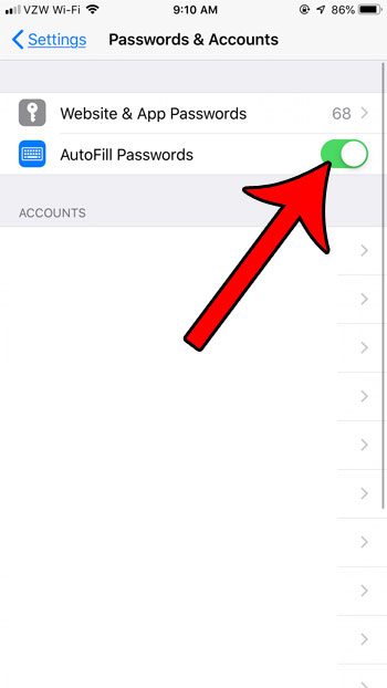 how to change the autofill passwords option on iphone 7