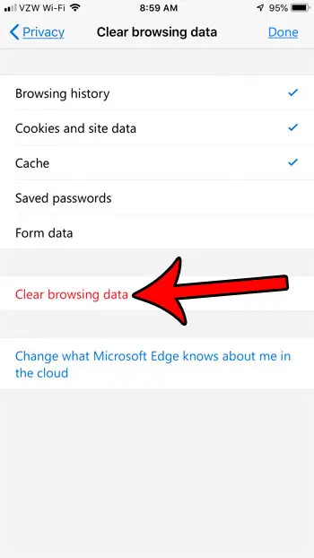 how to clear browsing data in edge on iphone