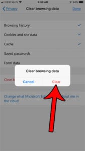 how to clear history - Microsoft Edge iPhone