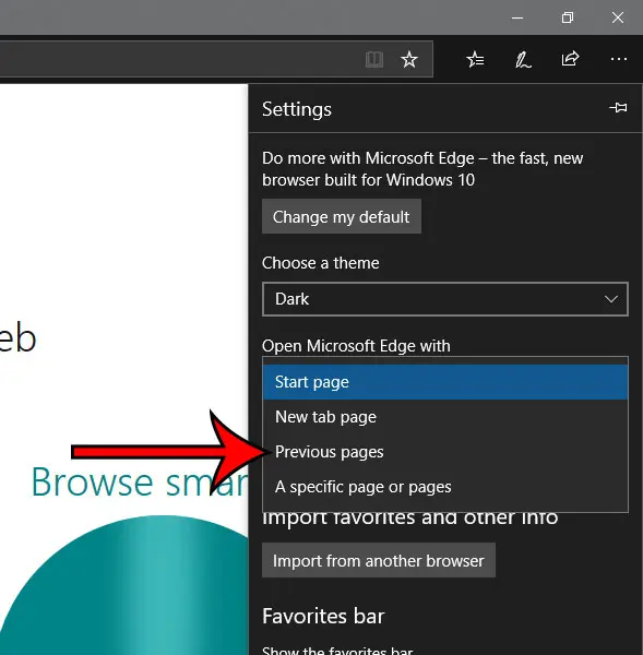 how to open microsoft edge with pages that were open when it last closed