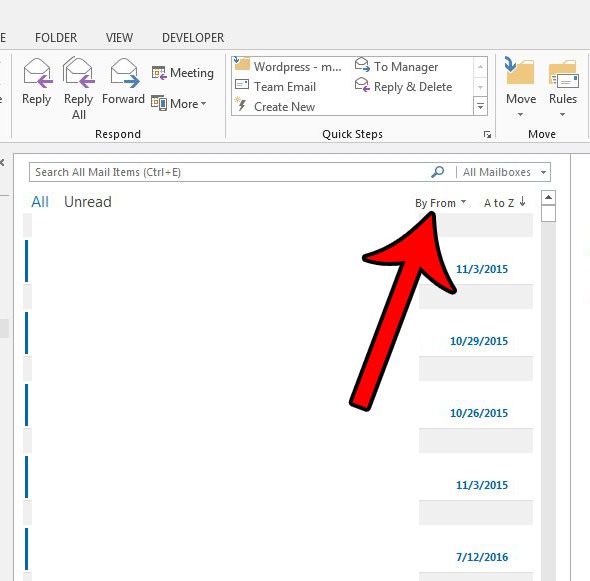 outlook 2013 current email sorting