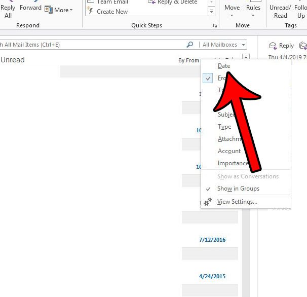 how to sort by date in outlook 2013