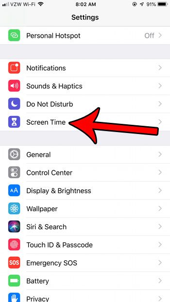 open the screen time menu