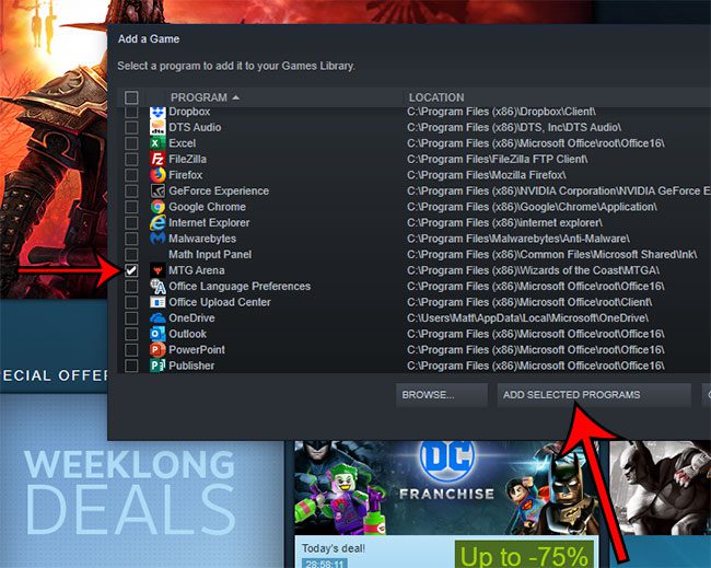 choose the game to add to steam