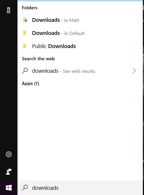 windows 10 search for downloads folder